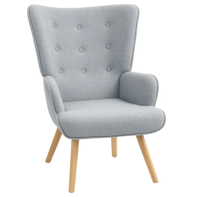 Fauteuil de salon capitonné à oreilles rembourré 71 x 74 x 96 cm confortable style scandinave en polyester gris clair 21_0003538