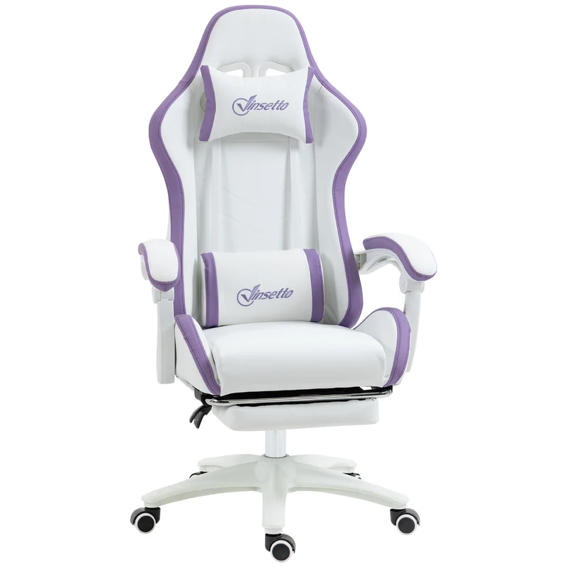 Fauteuil de jeu ergonomique 65 x 65 x 121-129 cm dossier inclinable 135° soutien lombaire moderne tendance en PU blanc 21_0006228