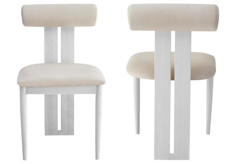 Chaise en velours beige et pieds bois blanc - Koto x2
