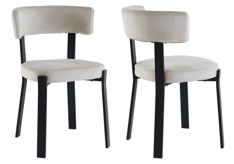 Chaise en velours beige et pieds noirs - Como x4