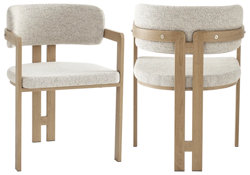 Fauteuil de table tweed capuccino bois clair - Lyra x2