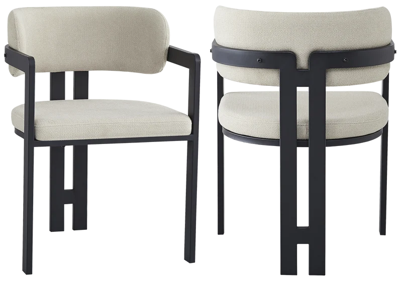 Fauteuil de table bouclé sable pieds noirs - Lyra x2