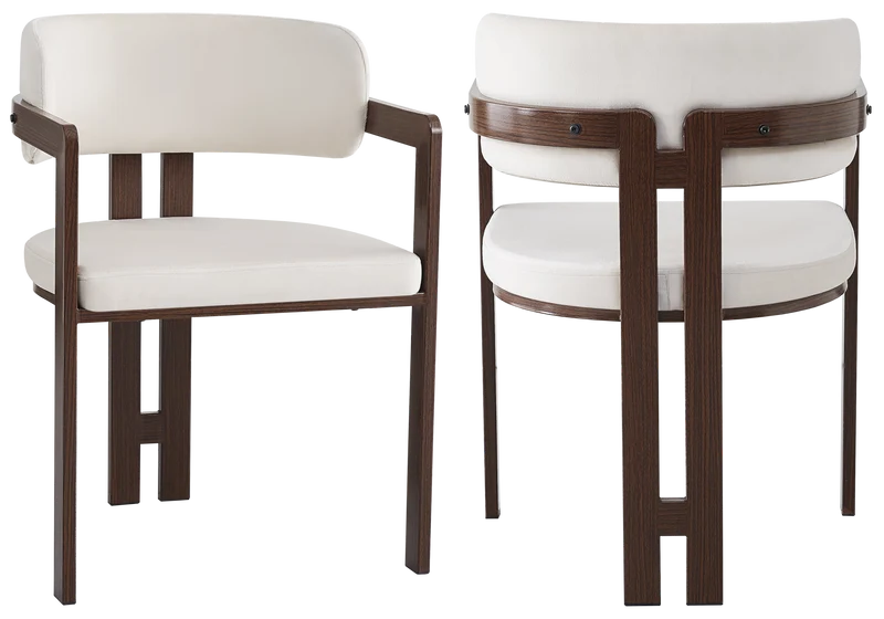 Fauteuil de table velours beige bois noyer - Lyra x2