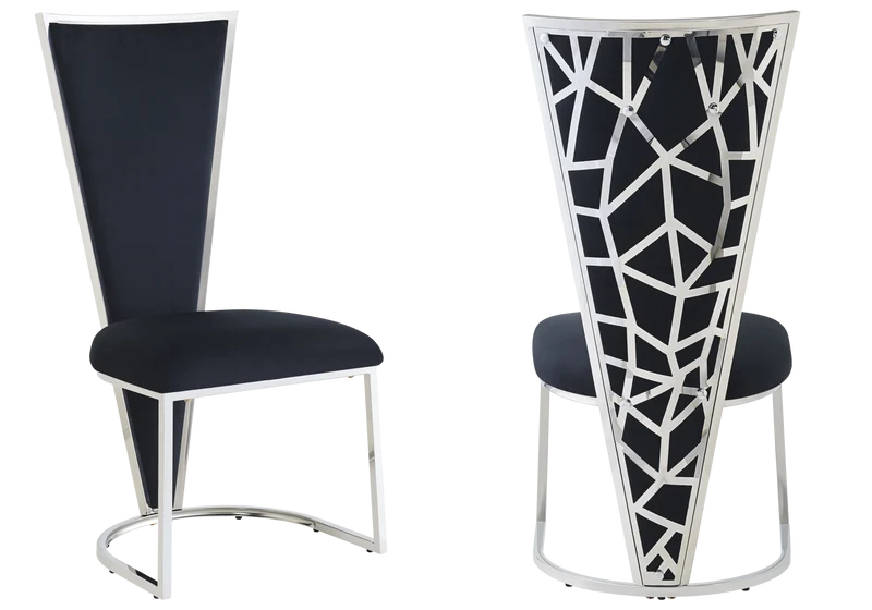 Chaise dossier haut velours noir argent - Véga x2