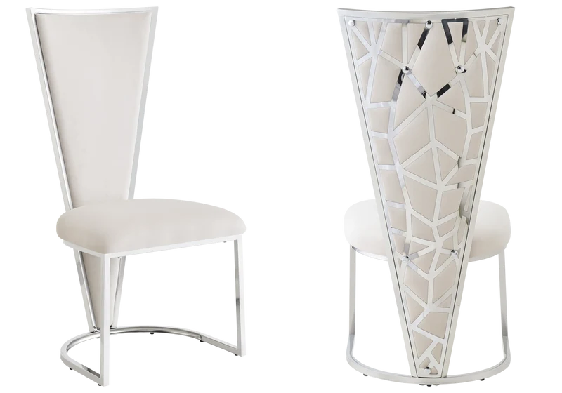 Chaise dossier haut velours beige argent - Véga x2