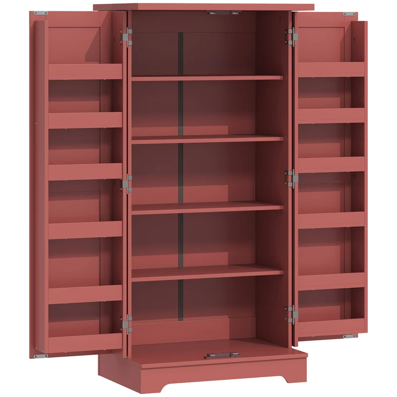 Buffet de cuisine 5 niveaux compact 60 x 40 x 120 cm rangement modulable sécurisé anti-basculement rustique en MDF rouge 21_0003264
