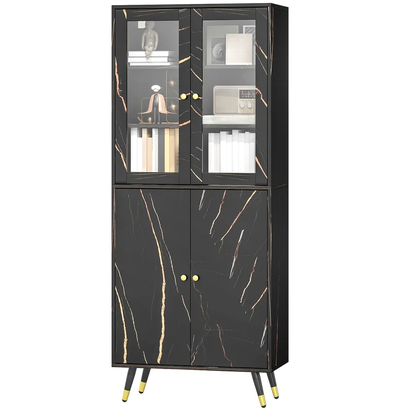Bibliothèque vitrine 70 x 35 x 170 cm étagères réglables anti basculement design moderne en panneau de particules noir 21_0002555