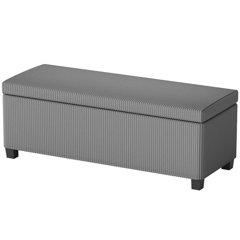 Banc de rangement bout de lit 112 x 42 x 40 cm assise confortable et coffre moderne scandinave en velours côtelé gris 21_0002967