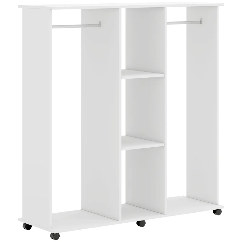 Armoire penderie mobile grande capacité 120 x 40 x 128 cm 2 barres 3 étagères moderne en panneau de particules blanc 21_0001424
