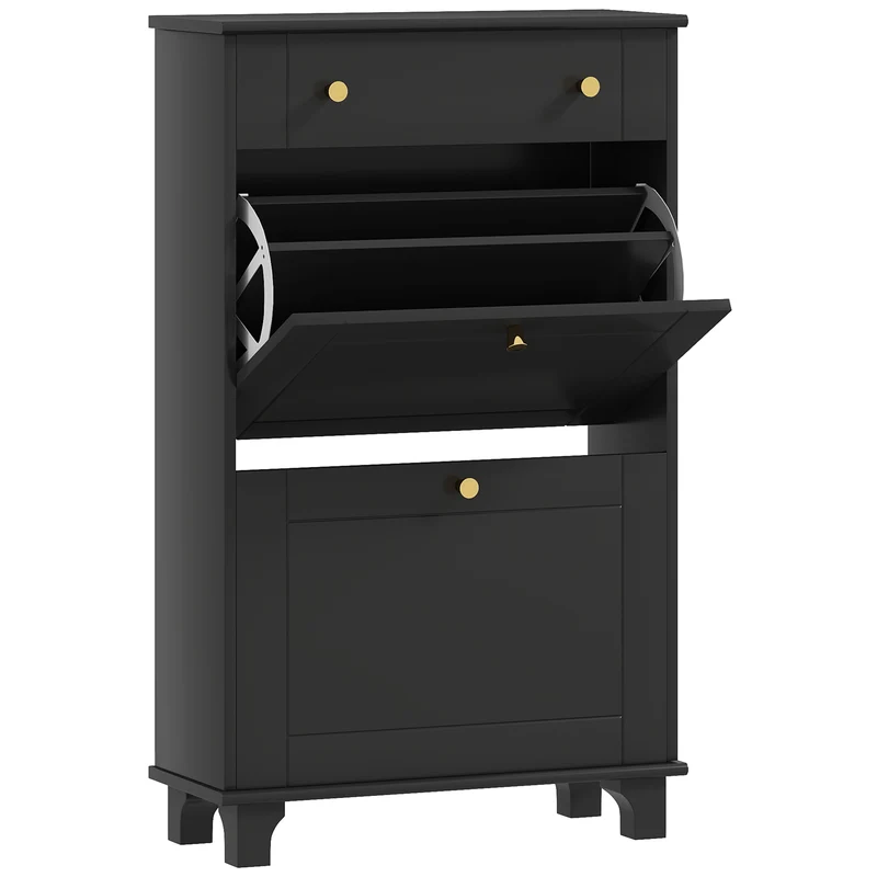 Meuble à chaussures entrée étroit 60 x 23,5 x 98,5 cm rangement 8 paires étagères réglables moderne épuré en MDF noir 21_0002673
