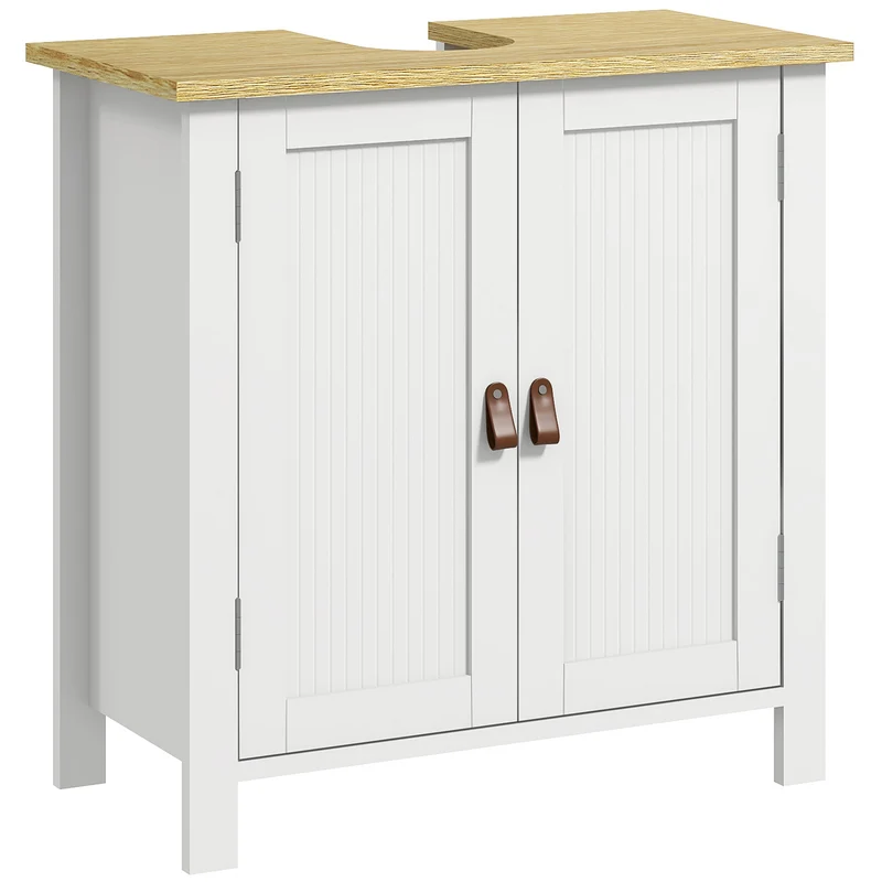 Meuble sous lavabo 2 portes 60 x 30 x 60 cm étagère réglable découpe u gain de rangement style contemporain en MDF blanc 21_0001957