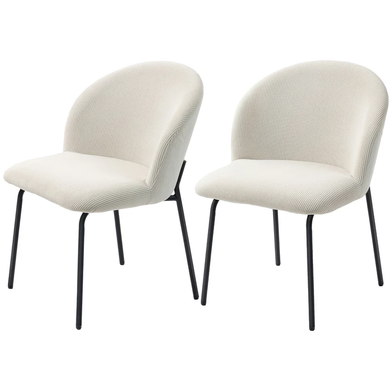 Lot de 2 chaises de salle à manger 56 x 58 x 78 cm assise rembourrée dossier incurvé scandinave en velours côtelé crème 21_0003344