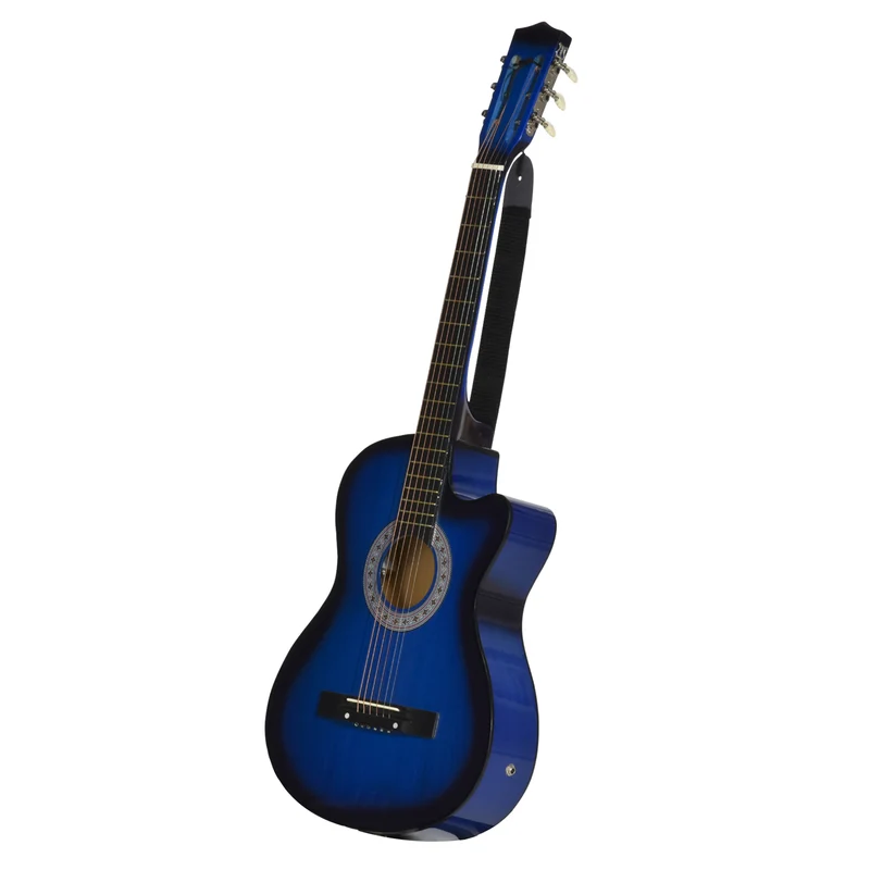 Guitare électrique pan coupé 96,5 x 35,8 x 8,5 cm son lumineux ergonomique moderne contemporain débutants en bois bleu 21_0008053