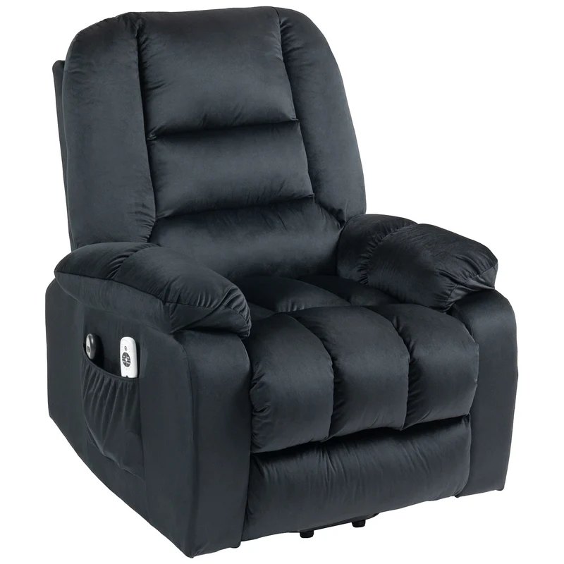 Fauteuil releveur électrique 85 x 94 x 107 cm assise ergonomique massage 8 points chauffant moderne en polyester noir 21_0000901