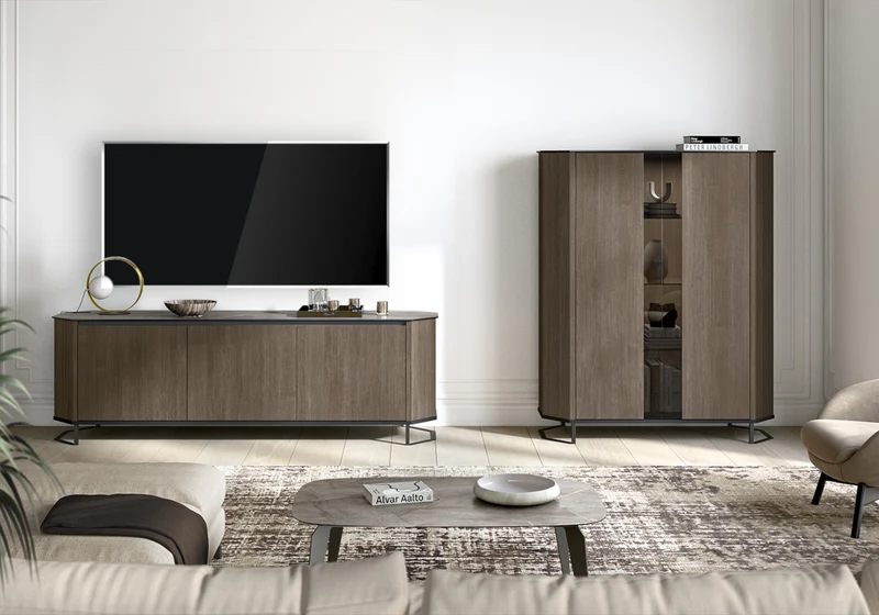 Ensemble meubles salon bois miel - Hexagon