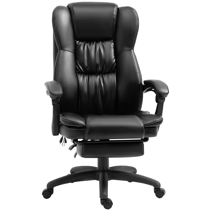 Fauteuil de bureau massant 68.5 x 68.5 x 121 cm dossier inclinable 135° assise rembourrée moderne en polyuréthane noir 21_0006211
