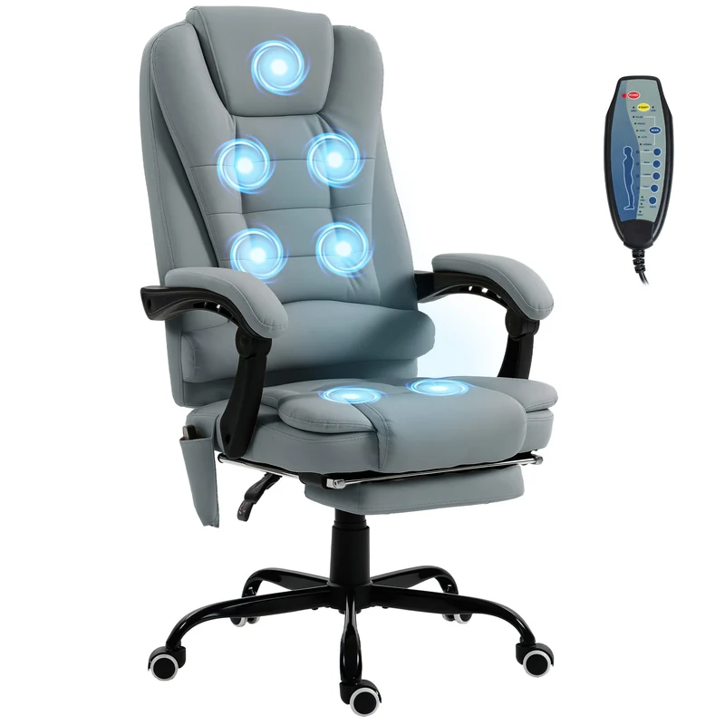 Fauteuil de bureau massant 67 x 79 x 121 cm massage 7 points dossier inclinable repose-pieds design en polyuréthane gris 21_0006196