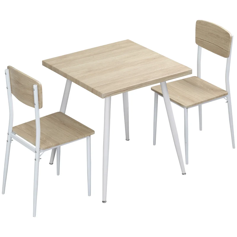 Ensemble table à manger carrée 3 pièces 70 x 70 x 76 cm assise ergonomique dos inclinés style moderne en MDF bois clair 21_0002168