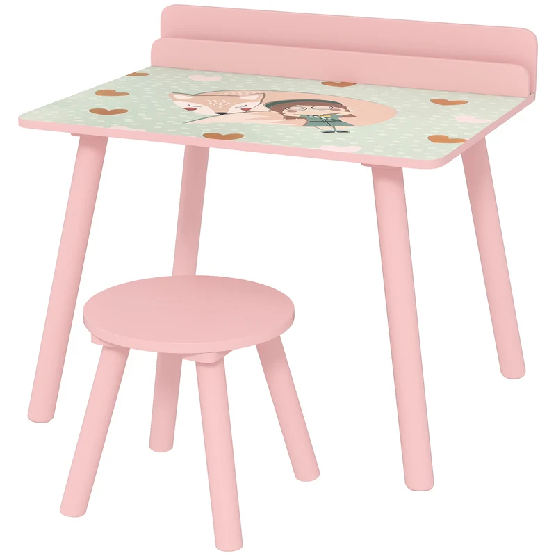 Ensemble table et chaise enfant 60 x 48 x 53,5 cm porte-livres assise ergonomique chambre style scandinave en MDF rose 21_0000220