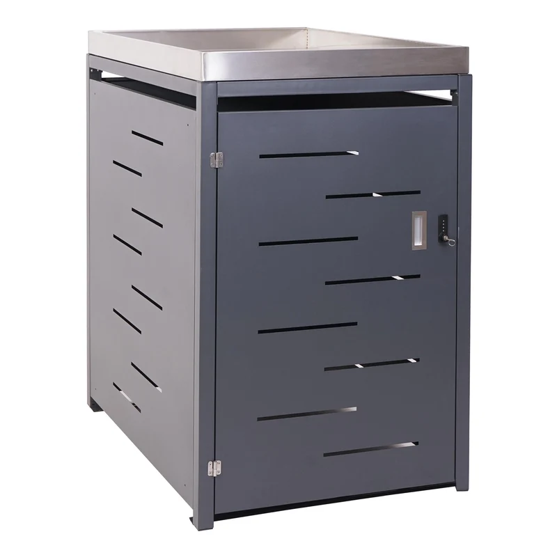 Cache poubelle simple avec bac à plantes 125x69x84 cm acier galvanisé acier inoxydable extensible anthracite 04_0005709