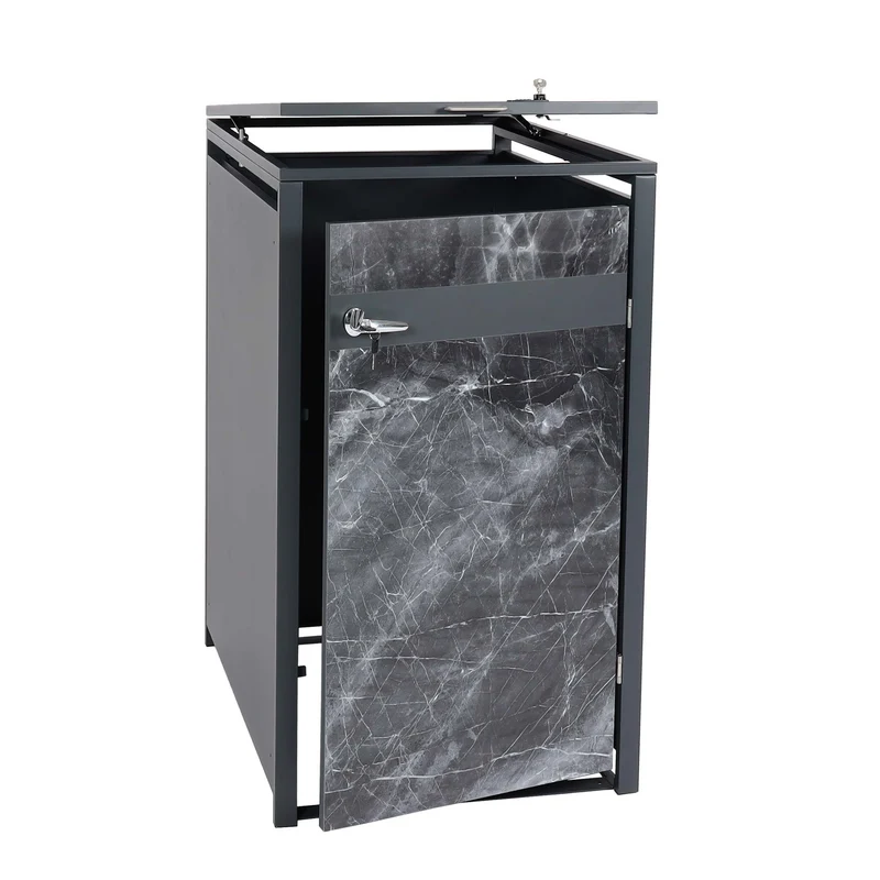 Cache poubelle simple extensible 117x68x80 cm acier galvanisé finition marbre anthracite foncé 04_0005696