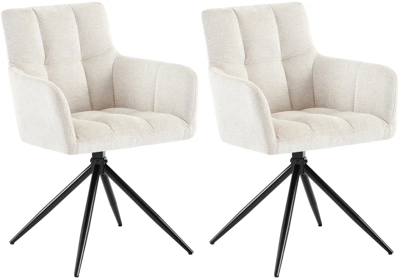 Lot de 2 chaises de salle à manger en tissu Jonah Tissu crème 10_0007817