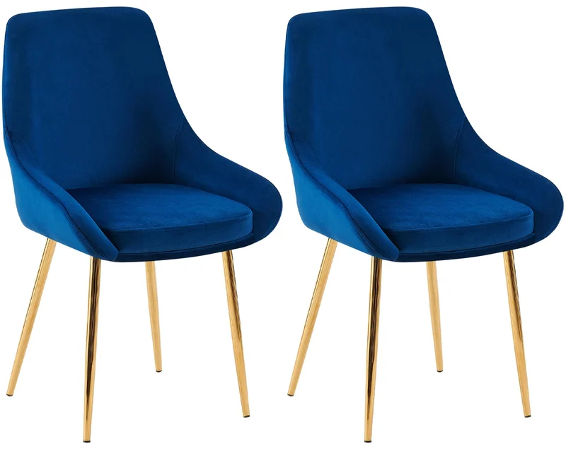 Lot de 2 chaises de salle à manger élégance confort design moderne en velours bleu structure métallique doré 10_0007527