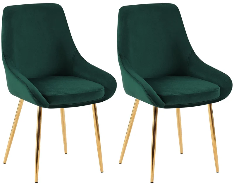 Lot de 2 chaises de salle à manger élégance confort design moderne en velours vert structure métallique doré 10_0007435
