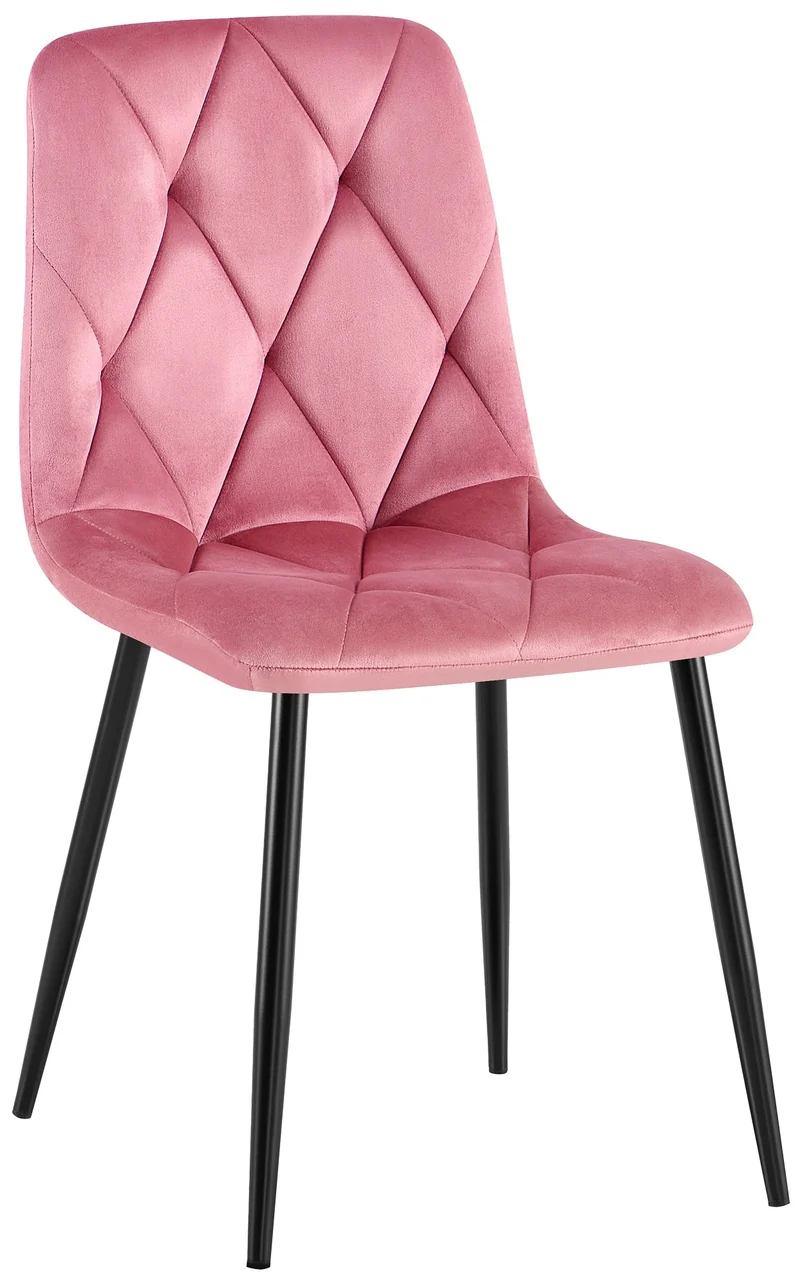 Chaise de salle à manger x1 design moderne surpiqûres en losange velours rose et cadre métal noir 10_0007380