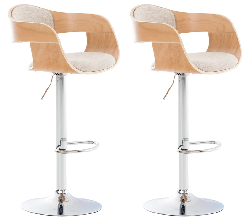 Lot de 2 tabourets de bar design scandinave en tissu crème et structure en bois clair 10_0004255