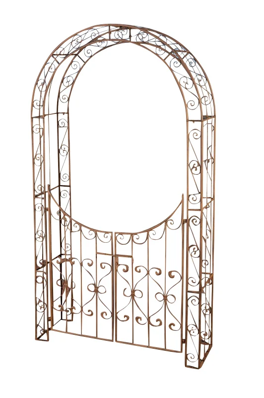 Arche treillis de jardin avec portillon support pour plantes grimpantes métal marron vieilli 10_0003944