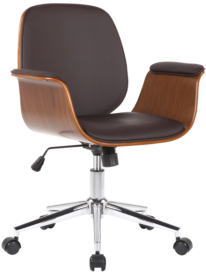 Fauteuil de bureau moderne et confortable accoudoirs incurvés hauteur réglable en synthétique marron bois et métal BUR10555