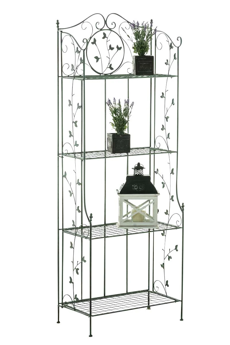 Etagère en 4 niveaux rangement chaussures plantes hauteur 158 cm en métal vert vieilli 10_0003965