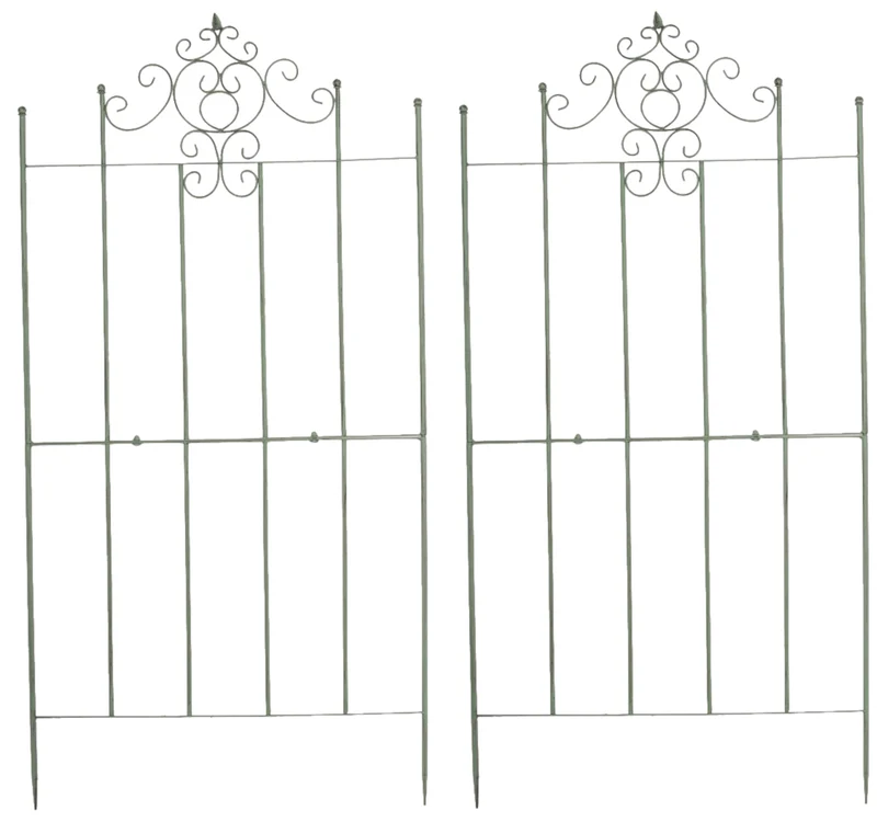 Lot de 2 treillis support pour plantes grimpantes métal vert vieilli 10_0003846