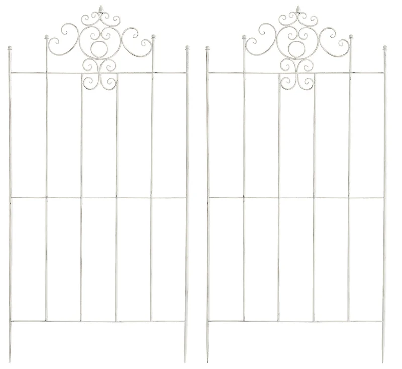 Lot de 2 treillis support pour plantes grimpantes métal blanc vieilli 10_0003842
