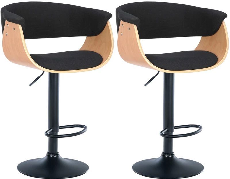 Lot de 2 tabourets de bar chic et confortable en bois clair tissu et métal noir TDB10720