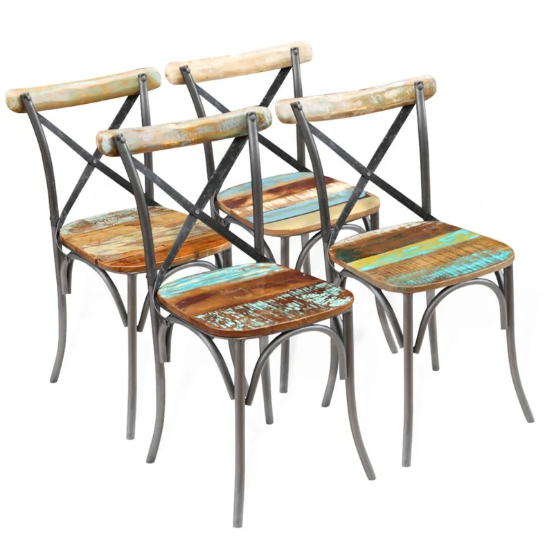 Lot de 4 chaises de salle à manger cuisine design industriel bois de récupération solide CDS021330