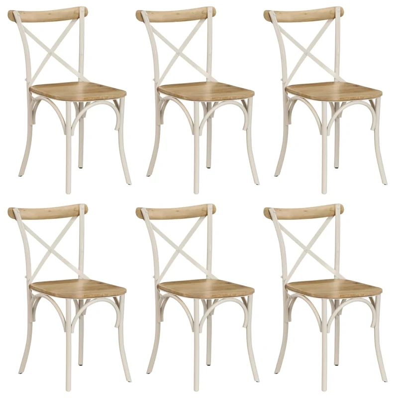 Lot de 6 chaises de salle à manger cuisine dossier en croix en bois de manguier massif cadre en acier blanc CDS022153