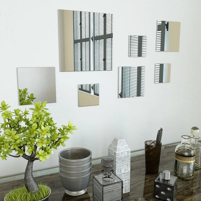 Set de 7 miroirs muraux carrés verre diverses tailles DEC022694
