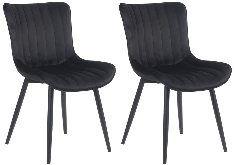 Lot de 2 chaises de salle à manger coutures décoratives verticales avec pieds en métal noir assise en PVC noir 10_0001736
