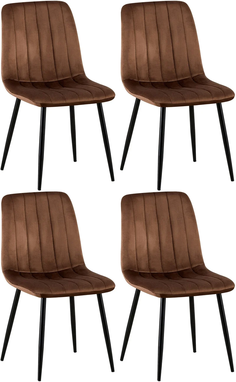 Chaises de salle à manger x4 coutures décoratives verticales assise en velours marron pieds en métal noir 10_0007550
