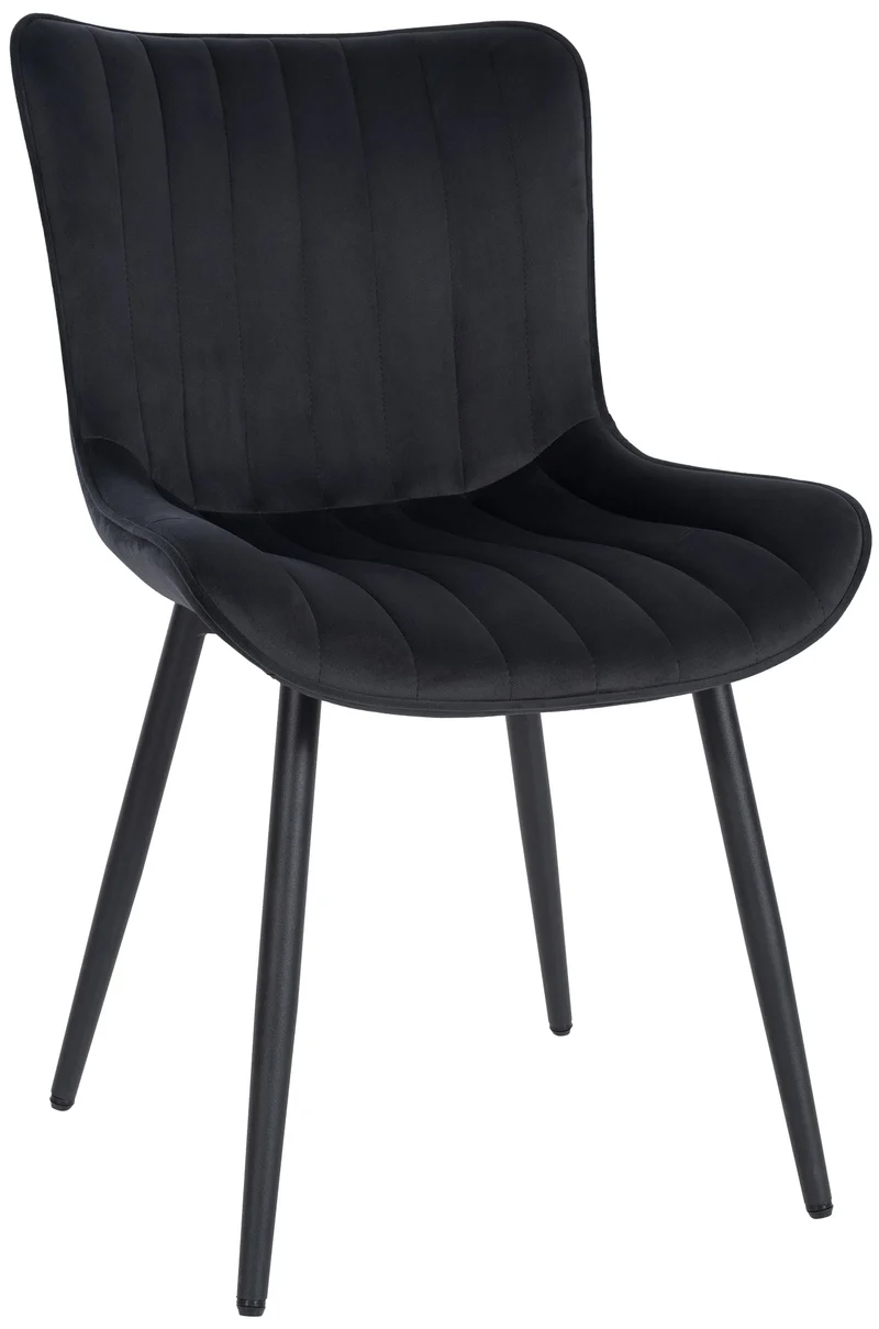 Chaise de salle à manger x1 coutures décoratives verticales avec pieds en métal noir assise en velours noir 10_0002262