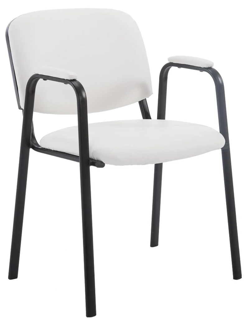 Chaise visiteur avec accoudoirs intégrés zone d'attente en PVC blanc piètement à 4 pieds en métal noir 10_0003376