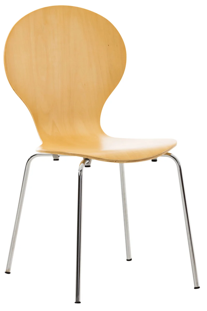 Chaise de cuisine salle à manger x1 empilable dossier arrondi en bois clair et métal chromé 10_0000017