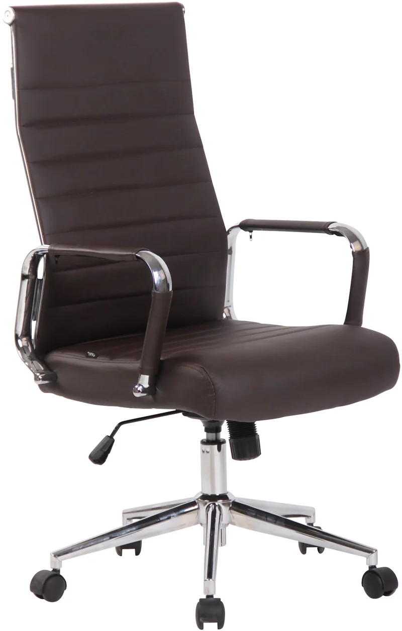 Fauteuil de bureau avec accoudoirs siège pivotant mécanisme à bascule en PVC marron 10_0002513