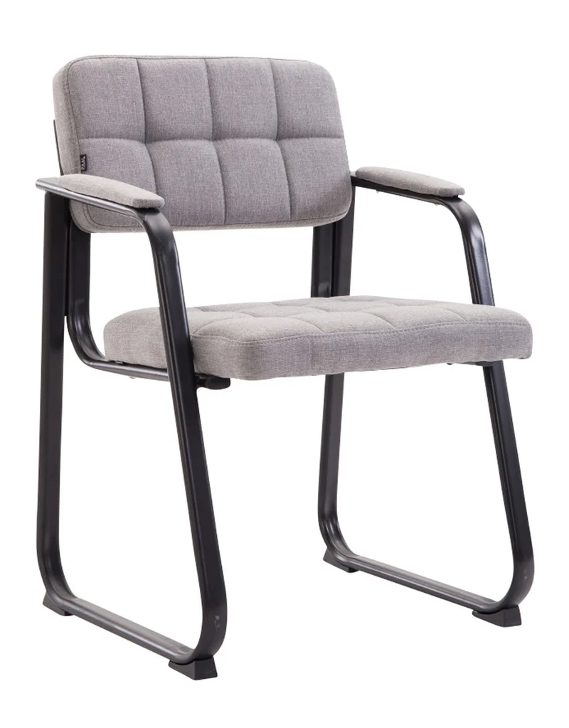 Chaise visiteur fauteuil de bureau sans roulette coutures décoratives en tissu gris clair support en métal noir BUR10218