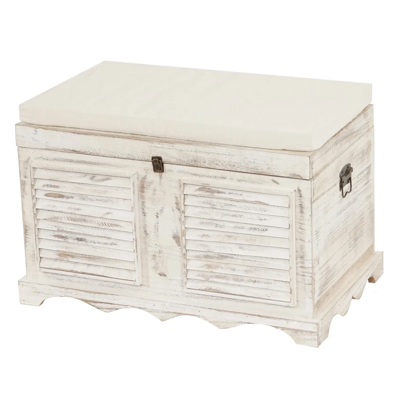 Coffre en bois banquette de rangement en bois vintage 50x76x45cm blanc 04_0002497