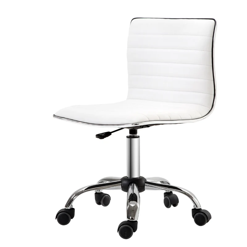 Chaise de bureau sans accoudoirs hauteur réglable 48 x 52 x 78-90 cm assise rembourrée contemporain épuré en PU blanc 21_0006145