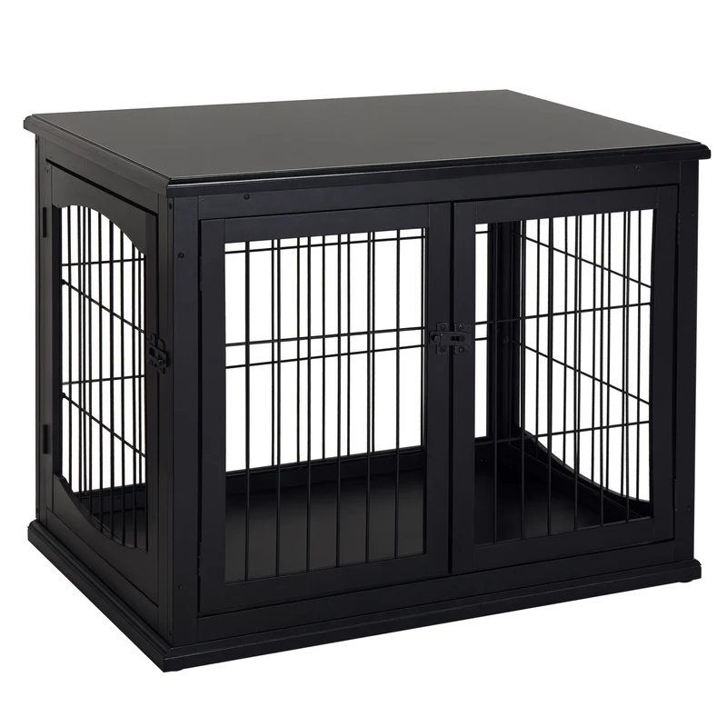 Cage pour chien enclos intérieur 81 x 58 x 66 cm sécurisante 3 portes verrouillables contemporain élégant en MDF noir 21_0007281