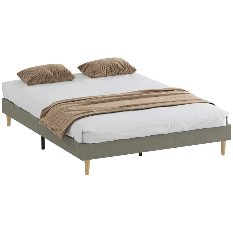 Cadre de lit double rembourré velours côtelé 160 x 200 x 31 cm sommier à lattes silencieux moderne en polyester gris 21_0003769